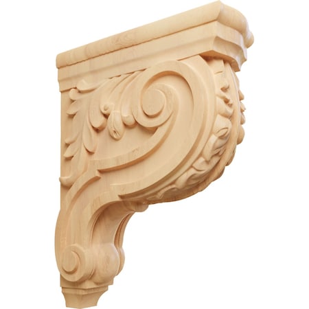 Ekena Millwork 4"W x 10 1/2"D x 14"H Large Hudson Acanthus Wood Corbel, Red Oak CORW04X11X14HDRO